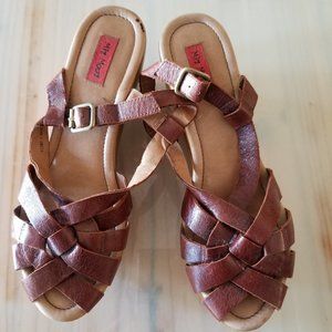 Miz Mooz 70's Wedge Leather Clogs - cognac color